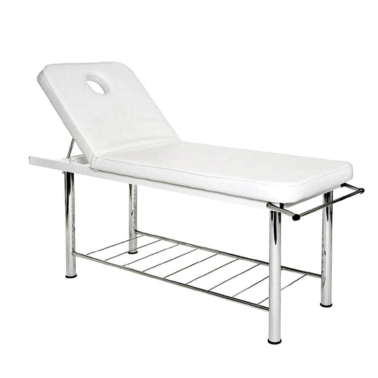 Barneys Gatwick Beauty Bed / Massage Table With Bed Roll Holder - White/Chrome