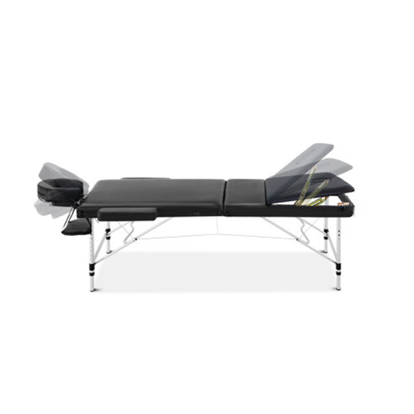 Portable Aluminium 3 Fold Massage Table Chair Bed Black 60cm